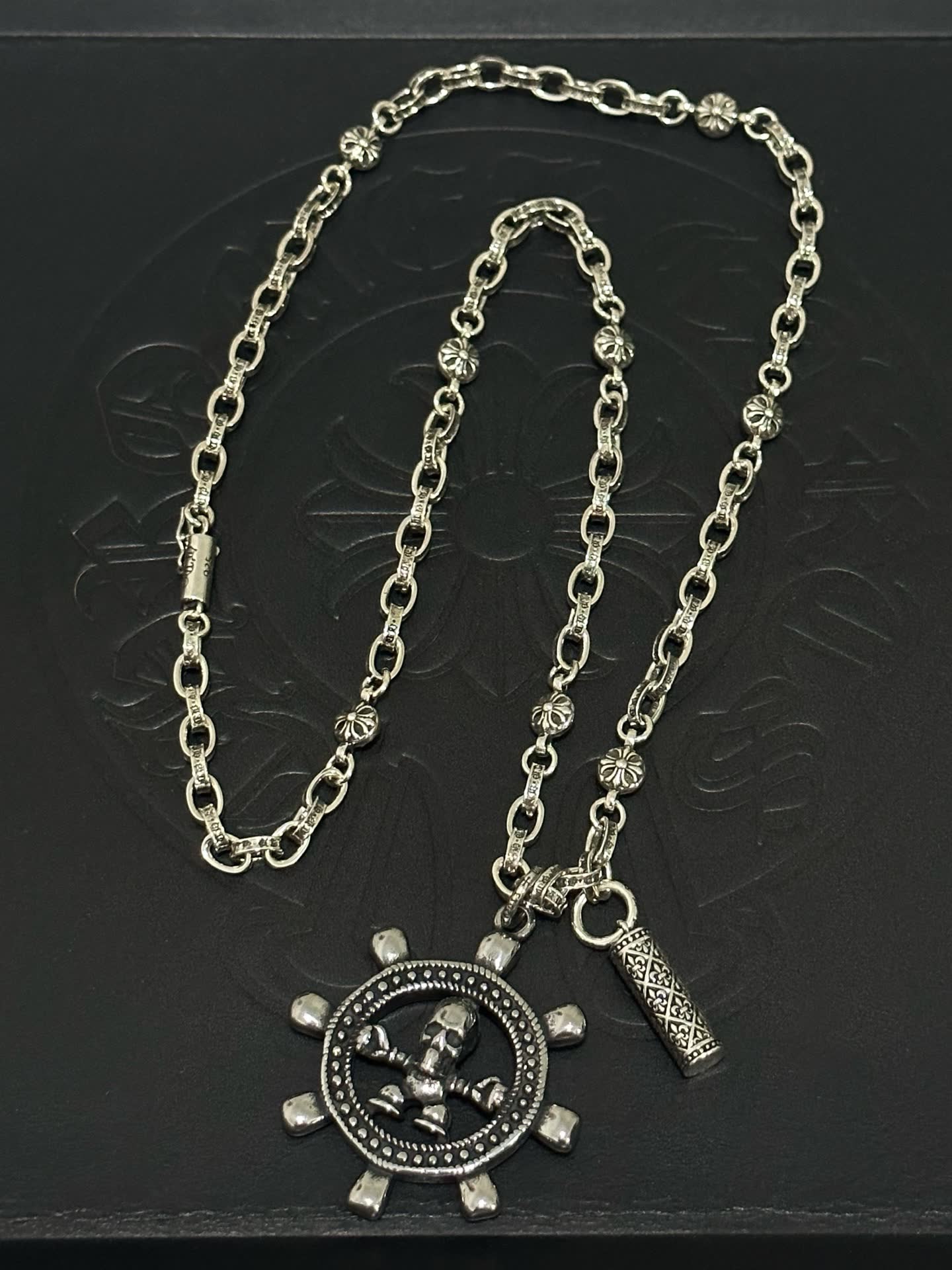 Chrome Hearts Silver Skull and Crossbones Pendant Necklace